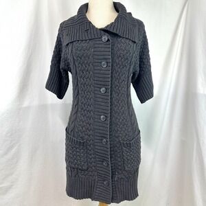 JONES NEW YORK Y2K Gray Chunky Cable Knit Short Sleeve Sweater Dress Women's S